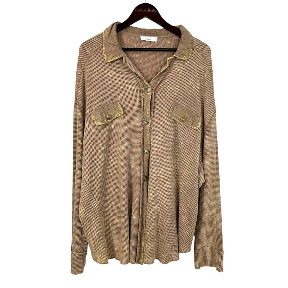 Anthropologie Talulah Sz L Brown Oversized Waffle Knit Slouchy Top Shacket E4 - Picture 1 of 11